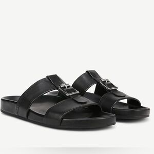 Sarto Black leather Slide Sandals with Buckle